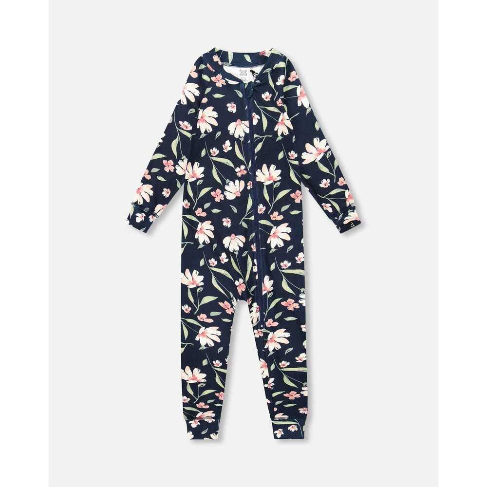 Deux par Deux One-Piece Thermal Underwear Navy Flower Print Size 18m18m